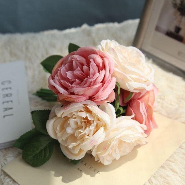 5PCS/Bouquet DIY Artificial Flowers Rose Flower Bouquet Silk Rose Flower Wedding Favors For Home Vase Decoration Wedding Flowers