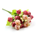 15Heads/Bouquet DIY Artificial Silk Small Bud Roses Bract Simulation Branch Flowers For Home Wedding Party Vases Decorations